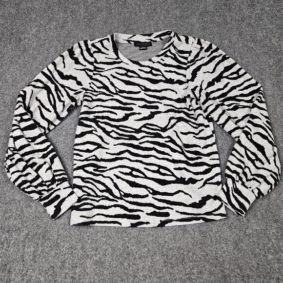 Sanctuary Zebra Stripe Sweatshirt Sz XS‎ (Oversized) Black White Elevated Casual - Picture 1 of 7